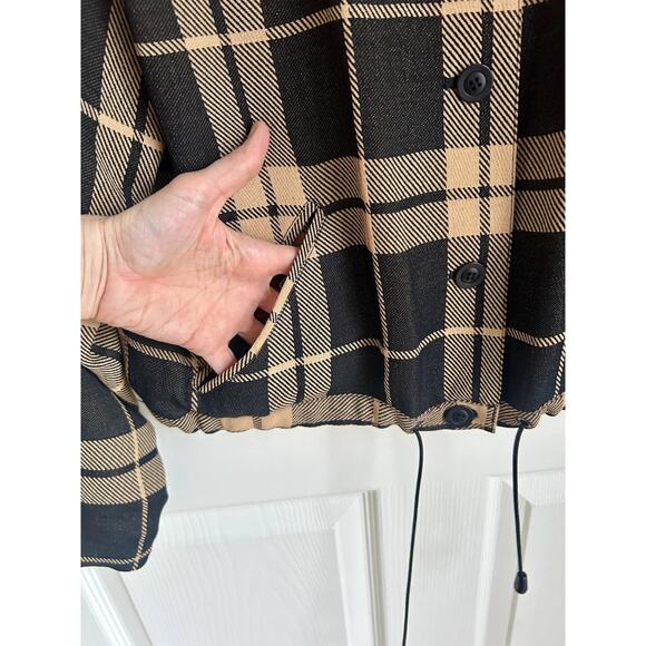 Vintage Emanuel Ungaro Boxy Plaid Drawstring Jacket | 90's Designer Black Tan - Picture 6 of 7